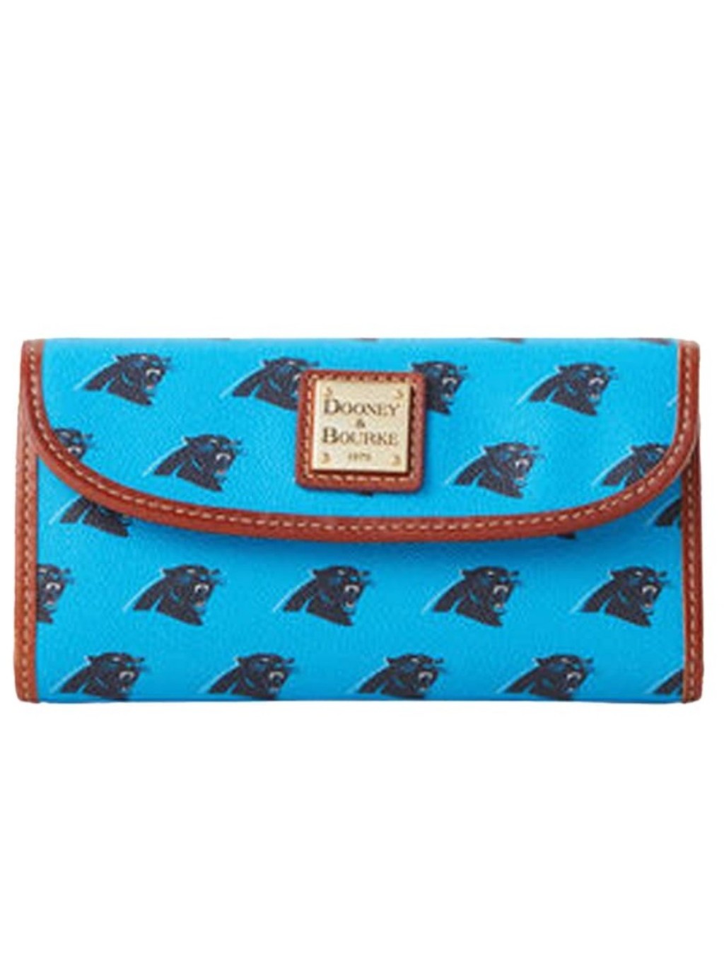 Dooney & Bourke Nwt Teal Blue Panthers Print Continental Wallet With Brown Trim